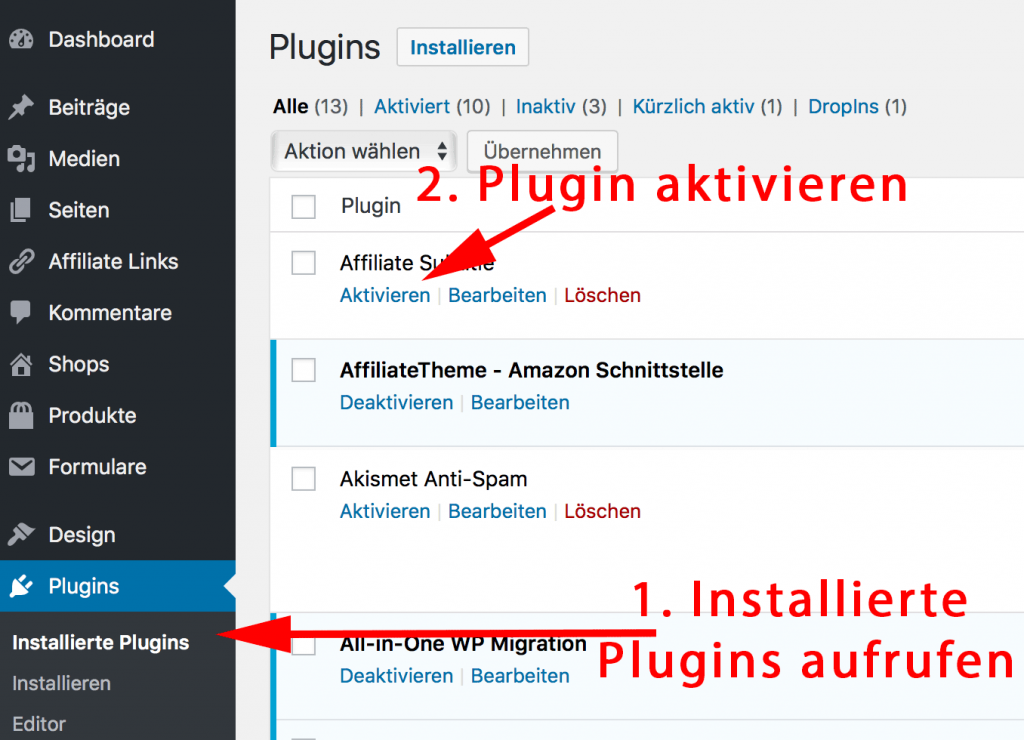 Wordpress Plugin Aktivieren